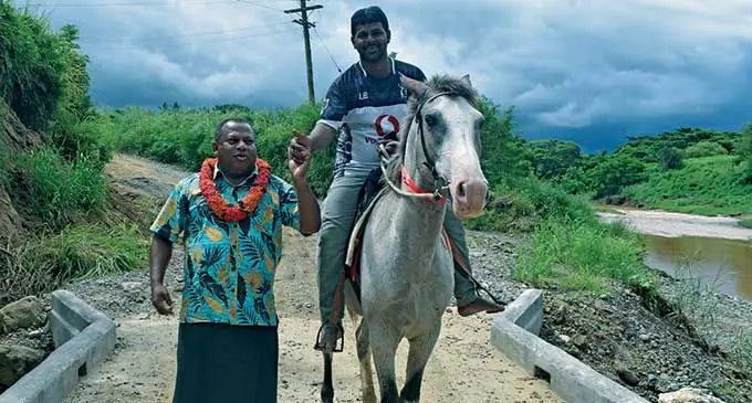 Minister for Rural and Maritime Development and Disaster Management, Inia Seruiratu with Mohammad Razim at the new Namulomulo Bridge in Nadi.  Photo: Mereleki Nai