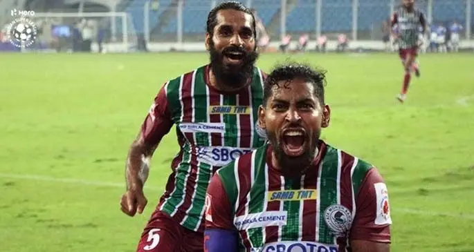 Roy Krishna celebrates scoring one of his many goals in the Indian Super League. Roy is confident of becoming the first Fijian to play in the Asia Football Confederation Cup. Photo: ISL