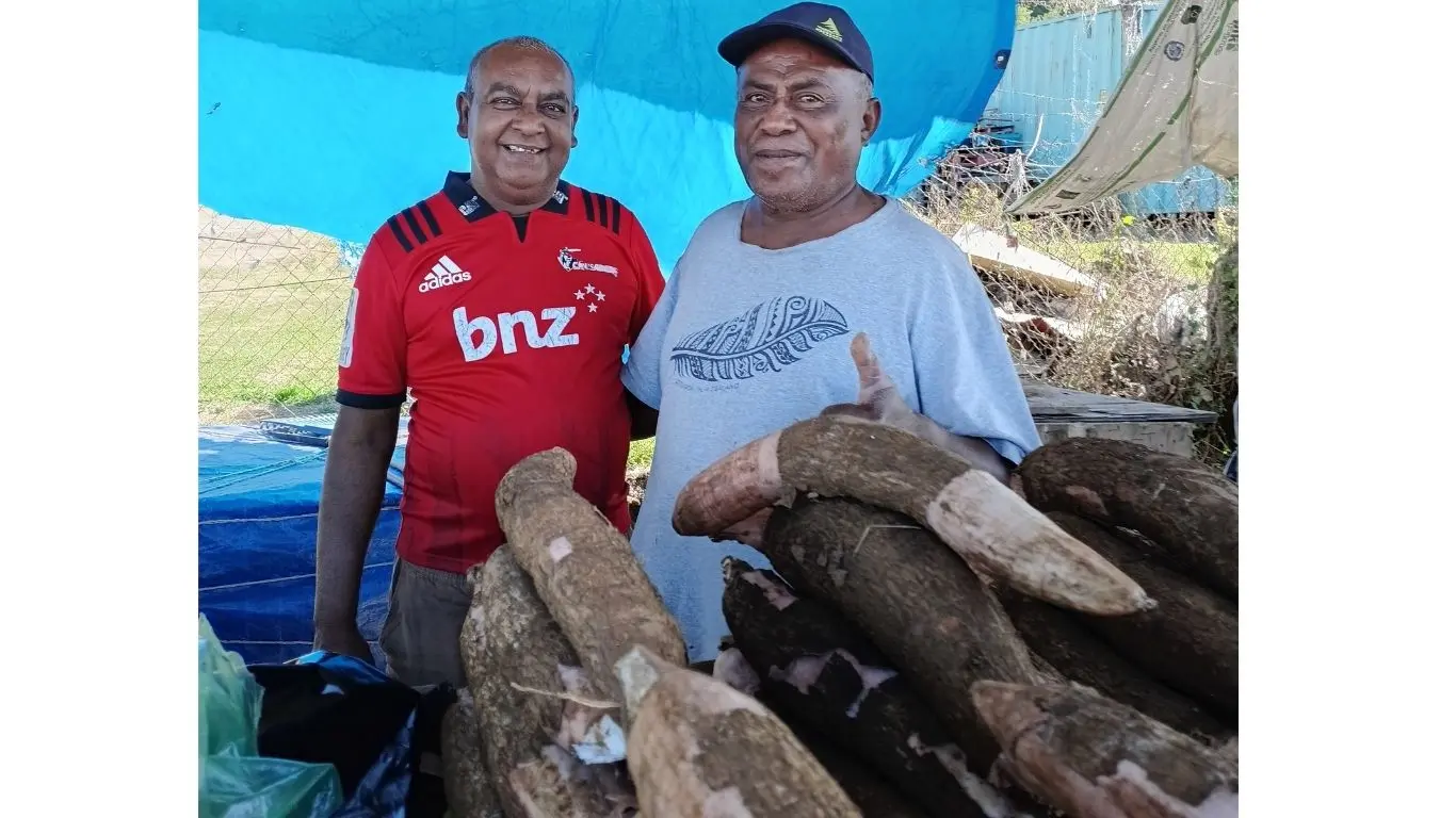 Market vendors Kamal Chand and Josefa Soko.
