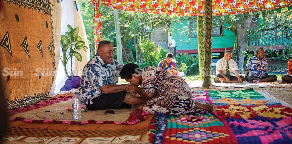 A Namosi woman shows respect to her paramount chief  Ratu Suliano Matanitobua as the province welcomed him home at Veivatuloa Village on April 14, 2024. Photo: Leon Lord