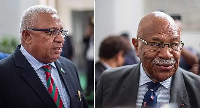 Leader of Opposition, Voreqe Bainimarama and Prime Minister Sitiveni Rabuka. Photos: Leon Lord