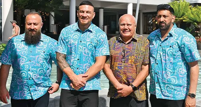 From left: Ahmed Merhi, Sonny Bill Williams, Acting Prime Minister and Minister for Tourism and Civil Aviation Viliame Gavoka along with Mohammed Iliyas after their meeting at the Sheraton Fiji Golf and Beach Resort on October 28, 2024. Photo: Waisea Nasokia
