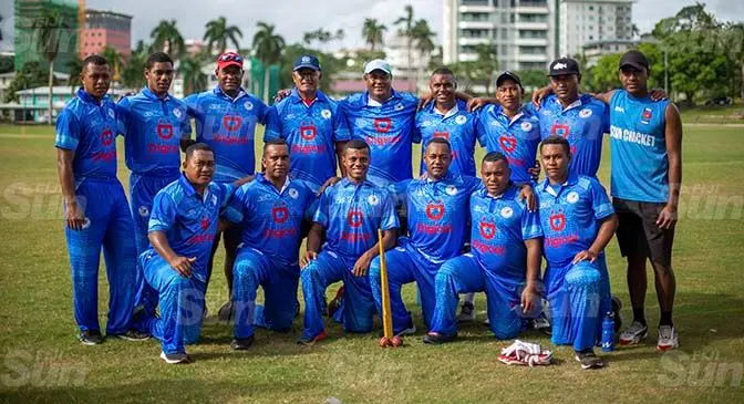 Suva Warriors (standing, left-right) Delai Sokoiwasa, Waqa Tamani, Nacanieli Biau, Apenisa Naulivou, Villiame Soko, Mesake Cataki, Tataka Buadromo, Cakacaka Tuapati, Filipe Qalowasa. (Kneeling, left-right) Cama Buadromo, Ledua Yabaki, Jone Waisele, Saimoni Tuitoga, Metuisela Beitaki during the Easter Cricket Championship at Albert Park, Suva on April 2, 2021. Photo: Leon Lord