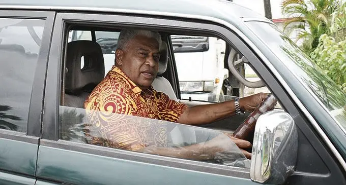  Romanu Tikotikoca drives out of the National Federation Party Tamavua office, following his withdrawal as NFP provisional candidate on February 14, 2018. Photo: Ronald Kumar