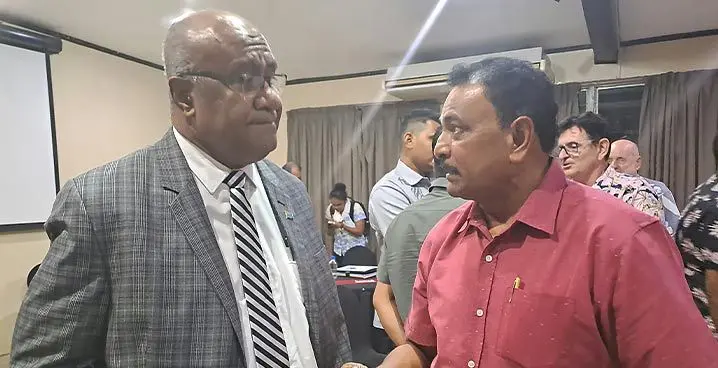 Deputy Prime Minister and Minister for Trade Manoa Kamikamica with hotelier Ben Krishna in Nadi. Photo: Waisea Nasokia