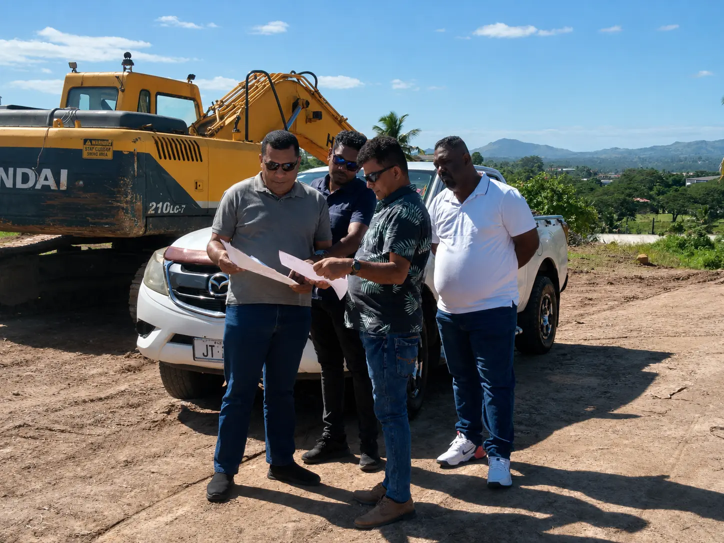 Minister for Local Government Maciu Nalumisa with stakeholders at the project site.  Original photo: Supplied. This photo has been enhanced by AI.