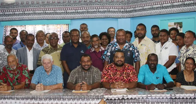 Minister for Rural and Maritime Development and Disaster Management Inia Seruiratu with senior Government officials and District Advisory Councillors serving in communities within the Cakaudrove Province after the opening of their meeting in Savusavu on April 14, 2021. Photo: Ministry of Rural and Maritime Development and Disaster Management