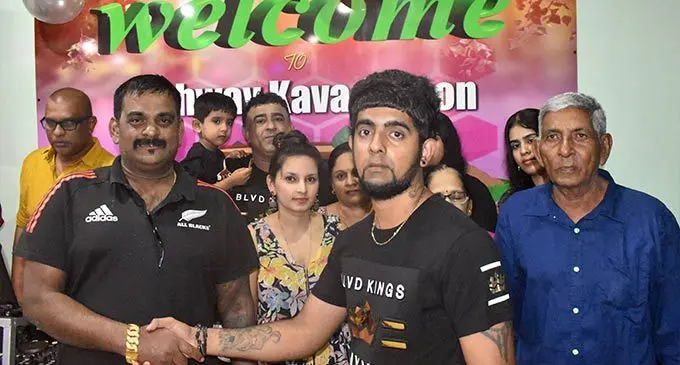 All in One Builders managing director Sulendra Raju congrats Highway Kava Saloon director Ashmeet Singh at Waimalika, Nadi. Photo: Waisea Nasokia