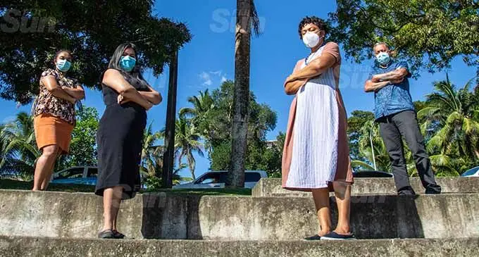 The Fiji Sun team in the News and Business Transformation Asia (NBTA) programme (from left): Ranoba Baoa, Rachna Lal, Rosi Doviverata, Fernando Lobendahn. Photo: Leon Lord
