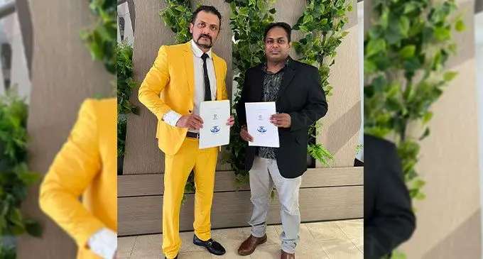 From left: The President of Applied Economics Association, Professor Paresh Narayan and the Tertiary Scholarships and Loans Service chief executive officer Dr. Hasmukh Lal after signing the MOU for research collaboration.