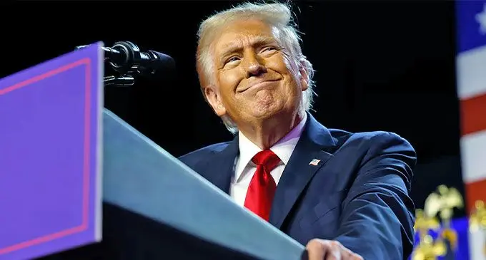 Donald Trump delivering his speech to the crowd as he declared victory in the election.