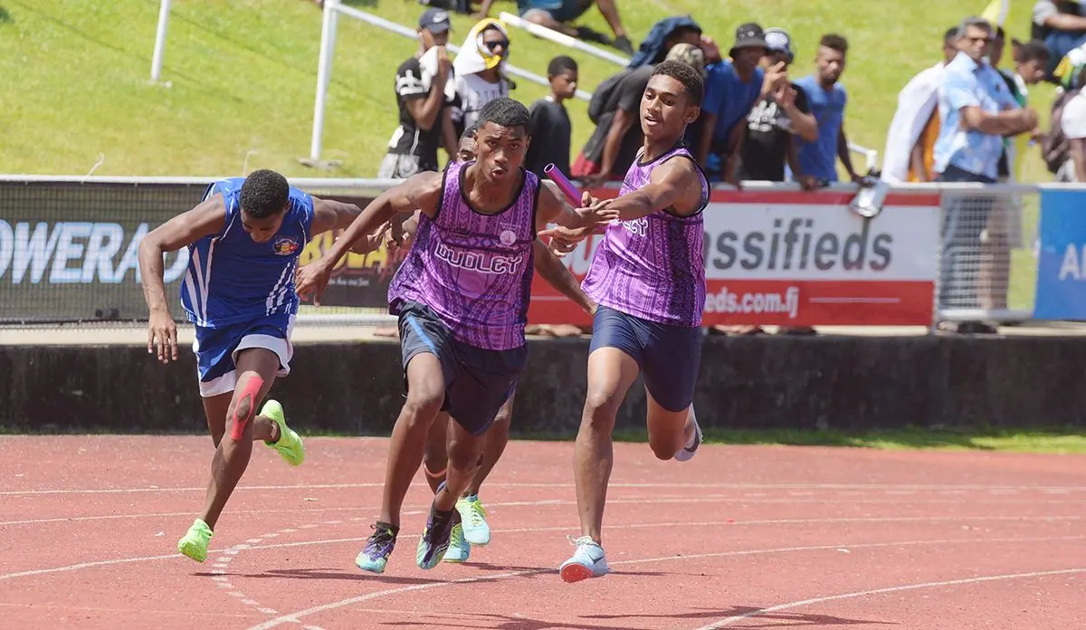 Inter-boys 4x1 relay action at ANZ Stadium . Photo: Ronald Kumar.