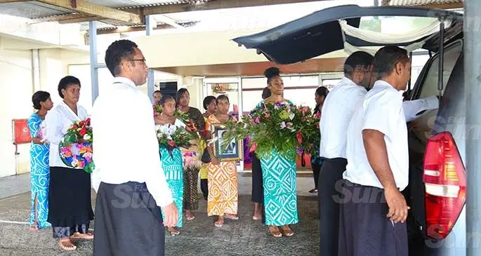 The late Selaima Veisamasama’s children and grandchildren at Calvary Temple on April 18, 2020. Photo: Kelera Sovasiga