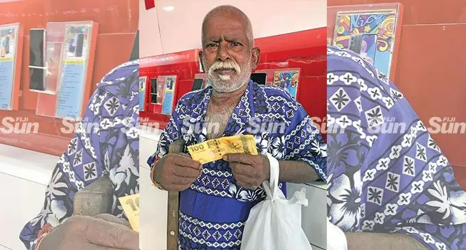 Jadubans showing the assistance collected from Vodafone Fiji Limited outlet in Labasa on June 9, 2022. Photo: Shratika Naidu