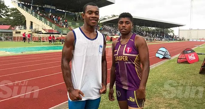 Nemani Mudreilagi and Vika Bavui during the Lautoka Yasawa athletics zone at Churchill Park in Lautoka on March 6, 2020. Photo: Waisea Nasokia