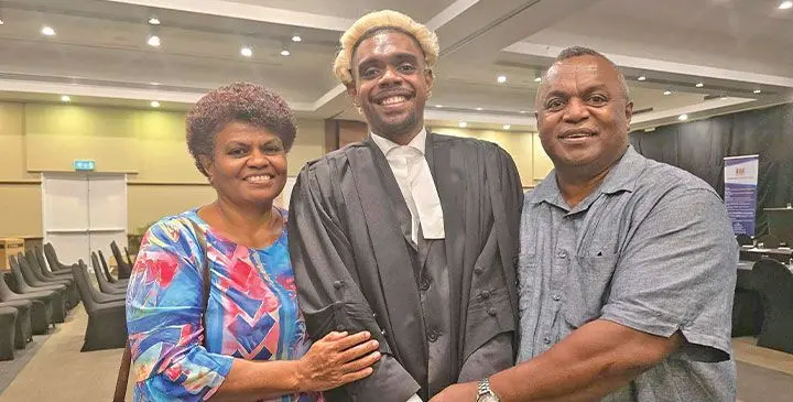 Ratu Anare Davetanivalu with his parents Daina and Jope Davetanivalu on March 25, 2025. Photo: Ronald Kumar