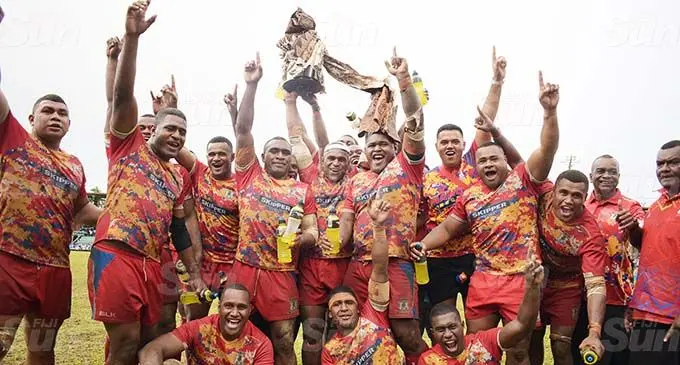 Members of the Namosi team celebrate their 15-6 victory over Nadroga at Ratu Cakobau Park, Nausori, on September 19, 2020. Photo: Ronald Kumar