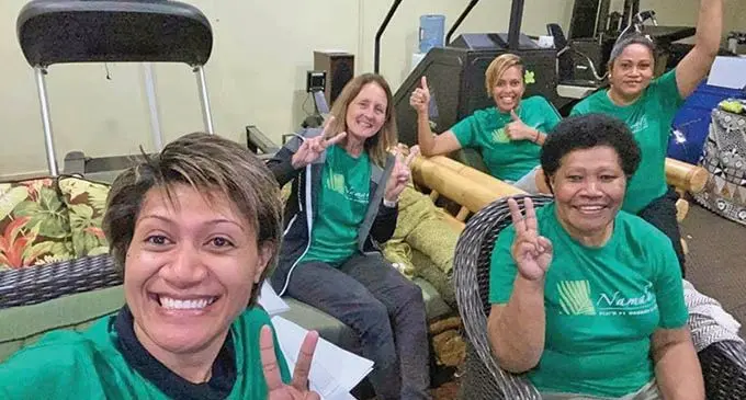 From left: Namale Resort and Spa staff members Filo Saunitoga,  Kesaia Suluweti. Seated at back: Namale Resort and Spa co-general manager Nowdla Keefe, Holena Manuel and Mayvian Koti Smith