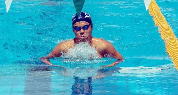 Swimmer Taichi Vakasama during the National Opens championship at the Damodar Aquatic Centre in Suva on April 9, 2022. Photo: Fiji swimming 