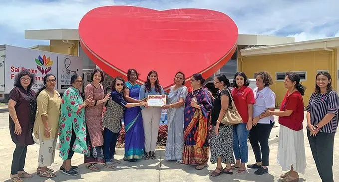 The executive committee of Stri Sewa Sabha with members of Sai Prema Foundation Fiji at the Sanjeevani Children’s Heart Hospital during the presentation.