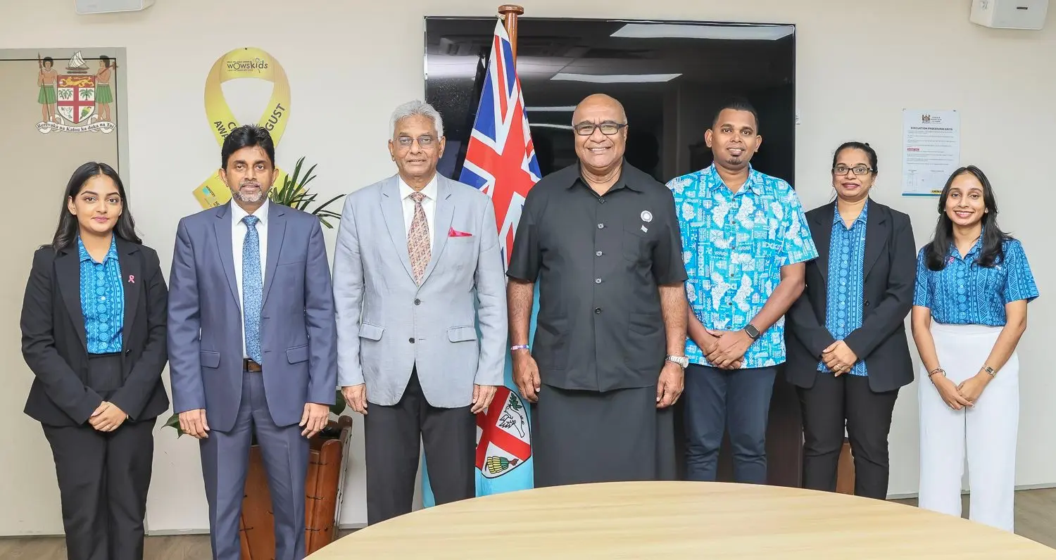 A landmark agricultural initiative for Fiji was announced today by Aitken Spence Plantation Managements PLC at the Ministry of Trade office in Civic Tower, Suva. Pictured are Deputy Prime Minister and Minister for Trade, Co-operatives, MSMEs and Communications, Manoa Kamikamica (center), with Aitken Spence Board Director Dr Rohan Fernando (third from left), Aitken Spence Chief Operating Officer, Engineering, Project Management & Business Strategies Priyantha Dissanayake (second from left), and Investment Fiji chief executive officer Kamal Chetty (third from right), following the official announcement.
