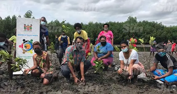 Minister for Employment, Productivity and Industrial Relations and Youth and Sports Parveen Bala with youths at the Natutu Village in Ba on October 4, 2021. Photo: Waisea Nasokia