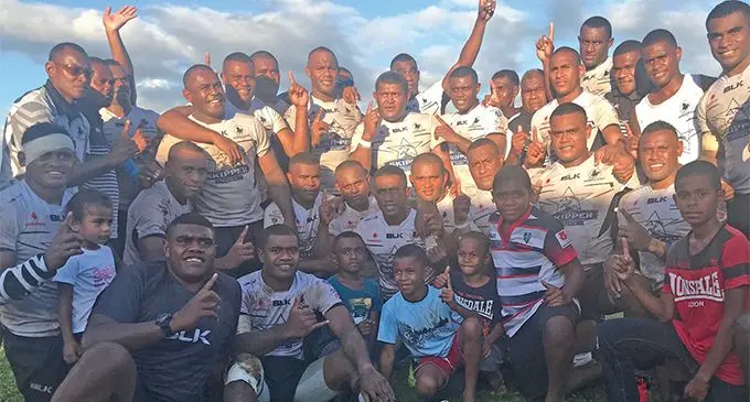 Nadroga players and fans celebrate the Skipper Cup Premiership win over Namosi at Thompson Park, Navua on May 25, 2019. Photo: Sheldon Chanel