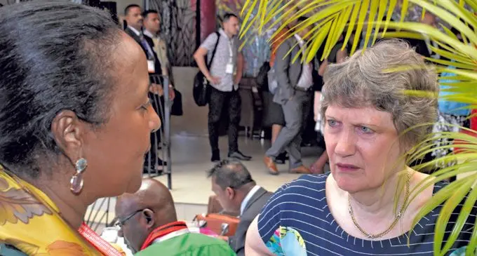 Former New Zealand Prime Minister Helen Clark (right) at the 20th Commonwealth Education Ministers meeting at the Sheraton Fiji Resort on February 21, 2018. Photo: Waisea Nasokia