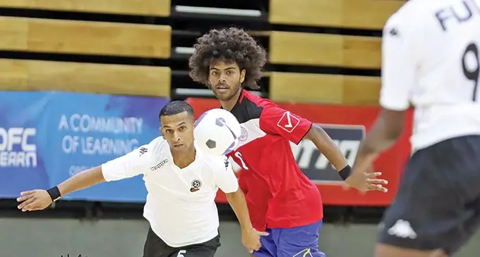 Digicel national futsal rep Shahil Dave controls the ball against New Caledonia in the OFC Futsal Cup clash at the Vodafone Arena in Suva on September 14, 2022. New Caledonia won 4-2. Photo: Fiji FA Media