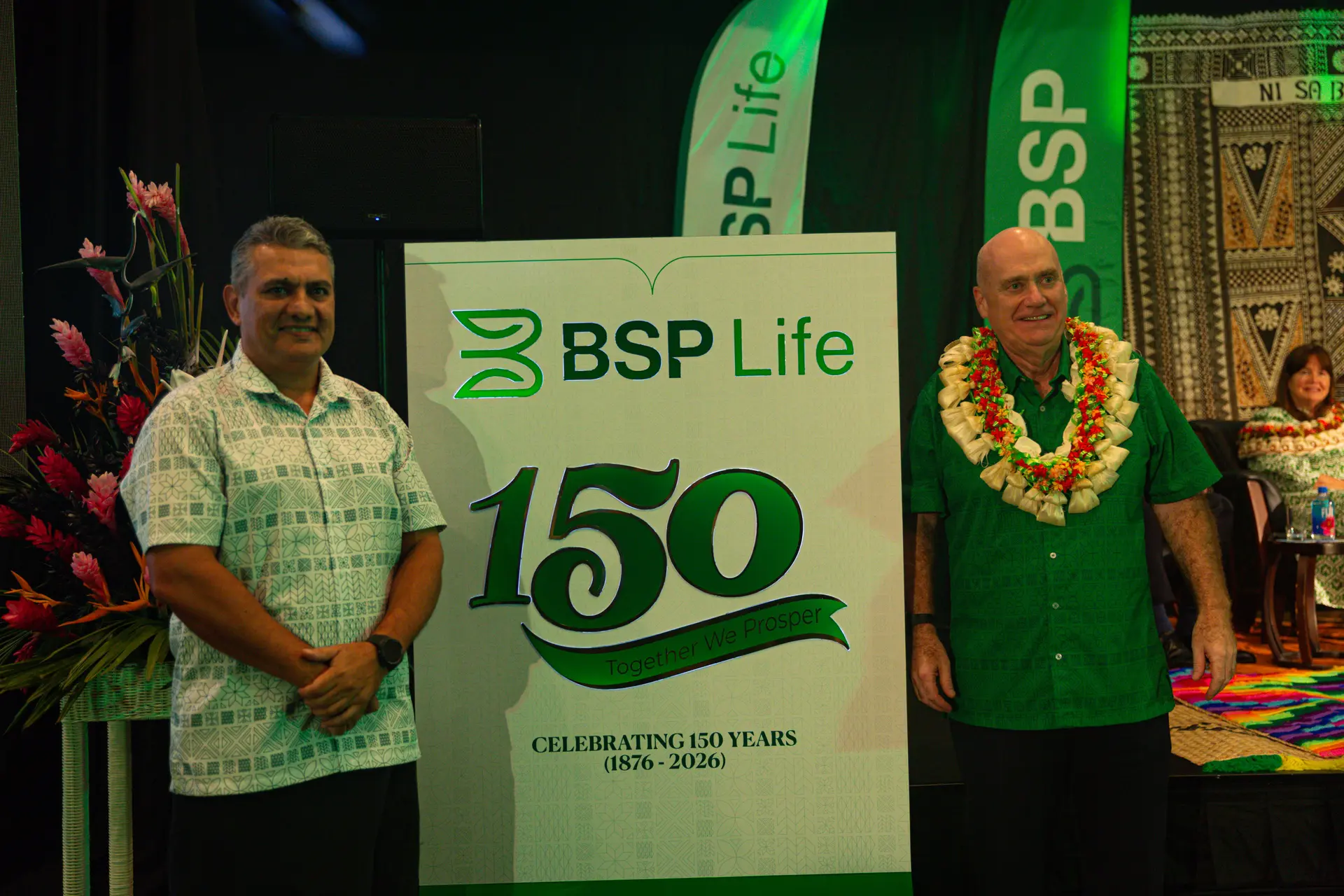 From left: Bank South Pacific (BSP) Life Managing Director Michael Nacola with BSP FInancial Group chief executive officer Mark Robinson during BSP Life's 150-year milestone at the Grand Pacific Hotel on February 11, 2026. 