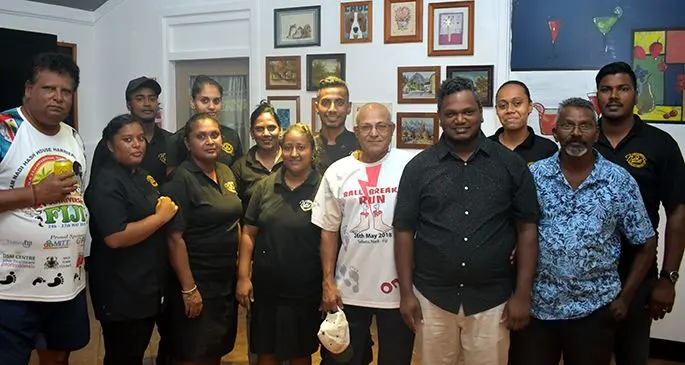 Nana's Indian Cuisine DireNana’s Indian Cuisine director Sham Naidu (standing front row sixth from left) and his father Satish Narayan (standing front row seventh from left) during the soft opening at Sagayam Road, Nadi Town on May 21, 2020. Photo: Waisea Nasokia