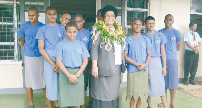 Minister for Social Welfare, Women and Poverty Alleviation Dr Jiko Luveni (with garland),  with Juvenile Rehabilitation and Development Center residents at Samabula in Suva yesterday. Photo: Ronald Kumar