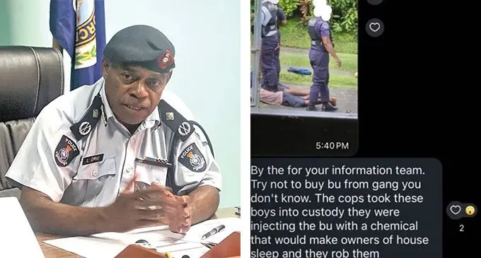 Assistant Commissioner of Police Livai Driu. (Left: Screenshot of incident)