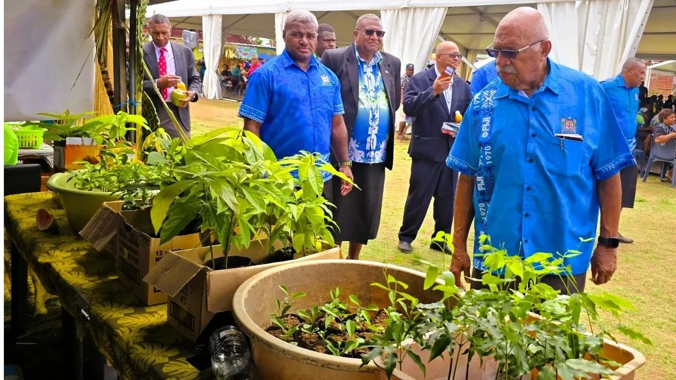 Prime Minister Sitiveni Rabuka visits exhibition booths during the opening day of the 2026 National Agriculture Show in Labasa on September 15, 2026.
