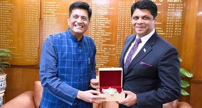 Attorney-General and Minister for Economy Aiyaz Sayed-Khaiyum with the Indian Minister for Railways, Hon. Piyush Goyal. PHOTO: Facebook/Fijian Government