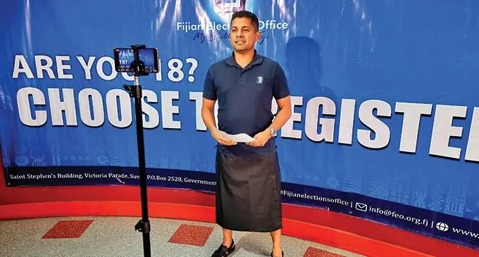 Fijian Elections Office Supervisor of Elections Mohammed Saneem during the press conference in Labasa on August 16, 2022. Photo: Sampras Anand
