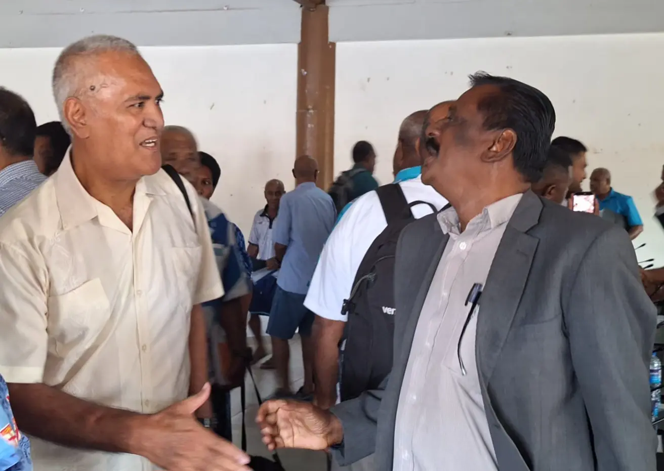 L-R) Ba resident Paul Seforana with the Special Parliamentary Constitutional Committee member Parveen Bala at the public consultation on the draft 2026 Constitution (Amendment) Bill in Ba.