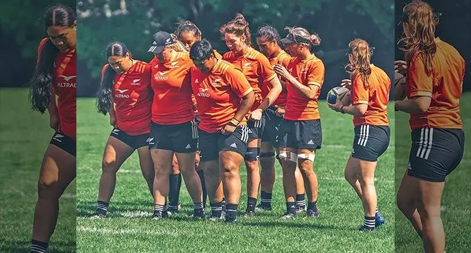 The Black Ferns forwards work on their scrum in Auckland, New Zealand, before Saturday’s Women’s Rugby World Cup final against England. Photo: Black Ferns