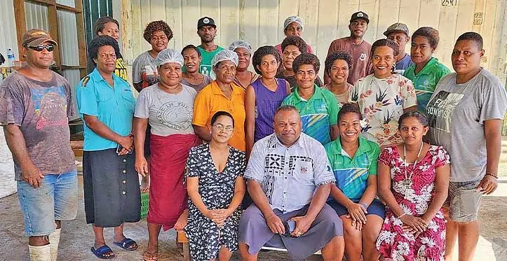 Leader of Opposition Inia Seruiratu (sitting second from the left) with the staff of Agricultural Marketing Authority in Savusavu on April 21, 2023.