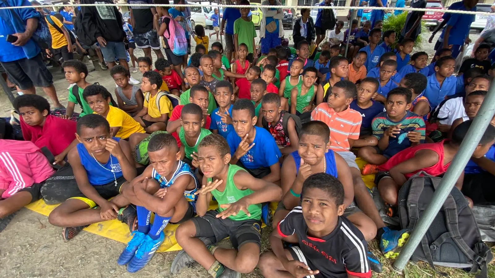 Lomary Primary School players and supporters during the two-day Kaji Rugby festival at Rampur Primary School grounds, Navua on July 16, 2026. Photo: Leon Lord