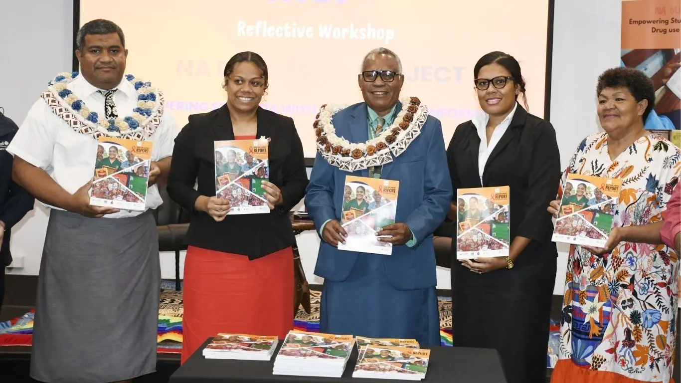 Generating response  Copilot said:  Assistant Minister for Education Iliesa Vanawalu (centre) during the launch of the Empowering Students with HIV and Drug Use Information Reflective Workshop and Baseline Survey Report on August 25, 2026.