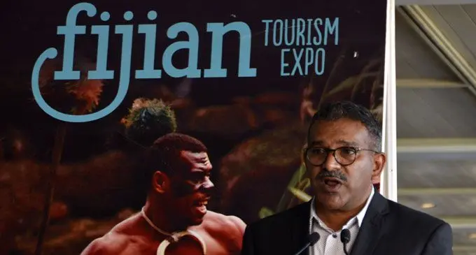 Minister for Industry, Trade and Tourism Faiyaz Siddiq Koya during the closing of the Fijian Tourism Expo on Denarau Island  yesterday. Photo: WAISEA NASOKIA 