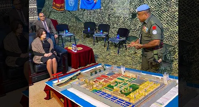 United Nations Under-Secretary-General and head of Department of Political and Peacebuilding Affairs (DPPA), Rosemary DiCarlo, while visiting the Fijian Soldiers at Camp Tamimi, Baghdad this week. It was part of her visit to the United Nations Assistance Mission in Iraq (UNAMI). Photos: RFMF Media Cell