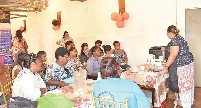 Boo Fj Cakes and Treats owner, Josephine Fong demonstrates her baking skills to the women who were part of the workshop in Nadi.