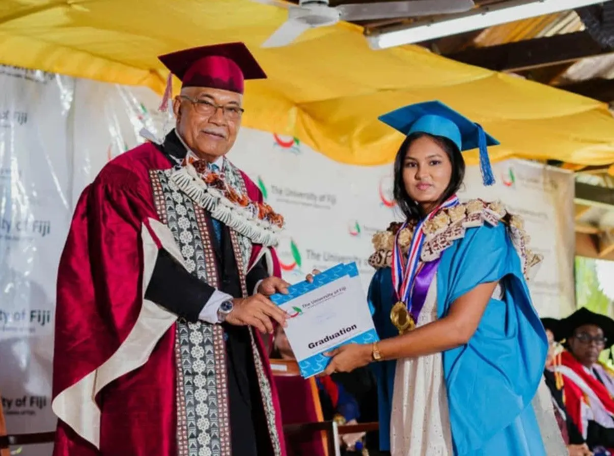 Speaker of the House Filimoni Jitoko with Shania Shristi Kant. 