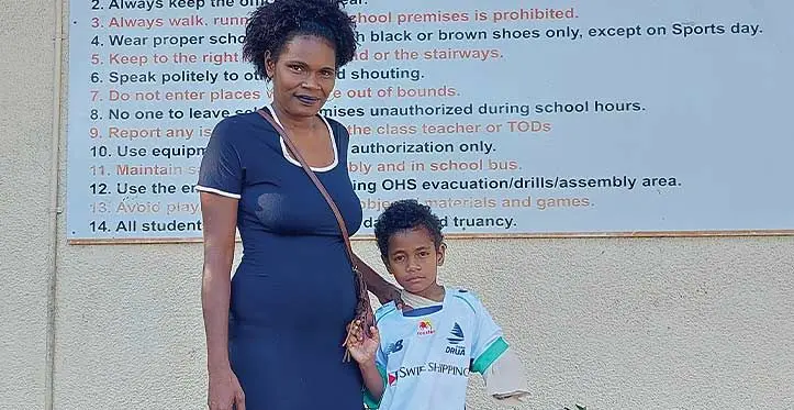 Teresia Sokoveti with daughter Elenoa Gukiwasa at the Delana Primary School in Lautoka on June 28, 2023. Photo: Salote Qalubau