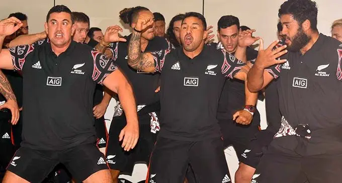 The New Zealand Maori All Blacks team performs the Haka at the Nadi International Airport on July 9, 2019.  Photo: Waisea Nasokia