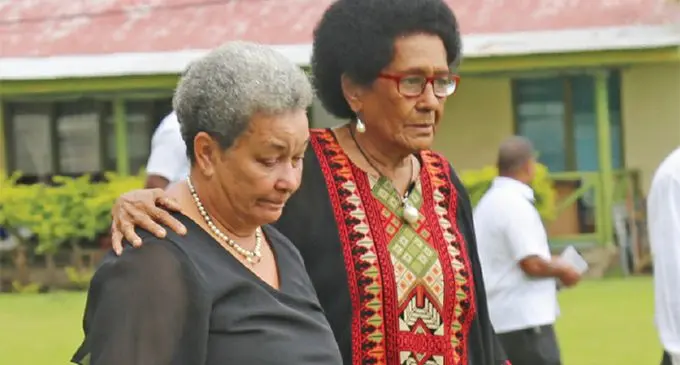 From left: Sereana Kadavulevu (the late Ratu George Kadavulevu’s widow) with Adi Litia Cakobau during Ratu George Kadavulevu’s funeral at Bau Island on September 13, 2019. Photo: Ilaijia Ravuwai