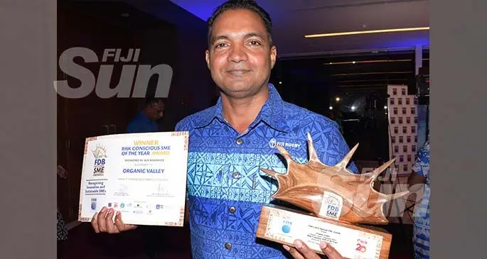 Fiji Develoment Bank National SME Awards Risk Conscious SME Award winner, Salim Buksh of Organic Valley at Grand Pacific Hotel on February 28, 2020. Photo: Ronald Kumar