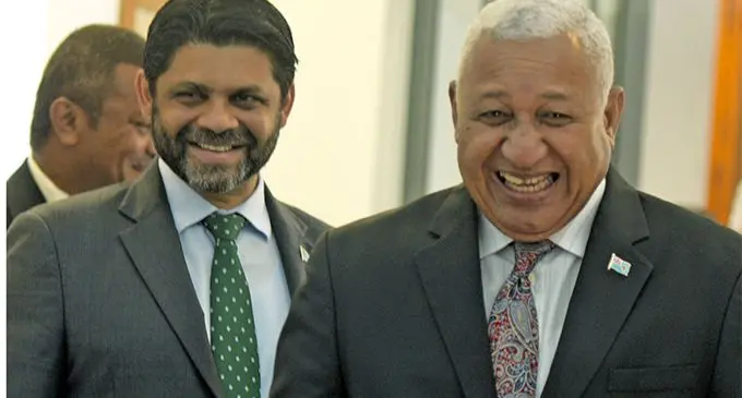 The Attorney-General and Minister for Economy Aiyaz Sayed Khaiyum and Prime Minister Voreqe Bainimarama. 